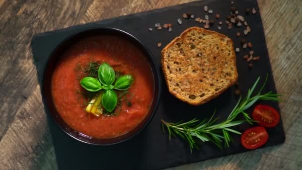 Sopa Tradicional Gazpacho Tomate Frío Español — Vídeo de stock