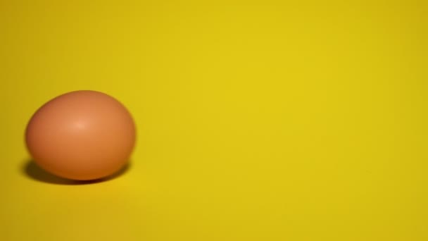 Sarı Arka Planda Yumurta Yuvarlanıyor Metin Için Yer — Stok video