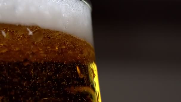 Macro Vista Cerveza Giratoria Vaso — Vídeo de stock