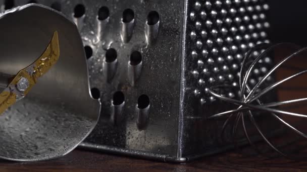 Close View Kitchen Utensil Kitchen Grater Whisk Blender Attachment — Stock Video