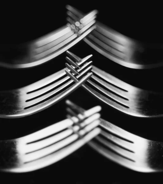 Composition Made Forks Black Background — Stock Photo, Image