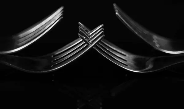 Composition Made Forks Black Background — Stock Photo, Image