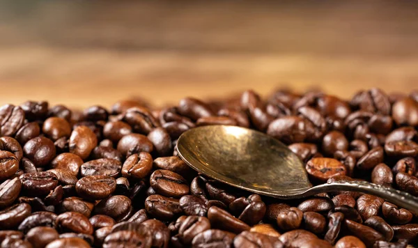 Freshly Roasted Coffee Beans Spoon — Stock Photo, Image