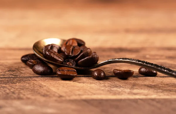 Freshly Roasted Coffee Beans Spoon — Stock Photo, Image