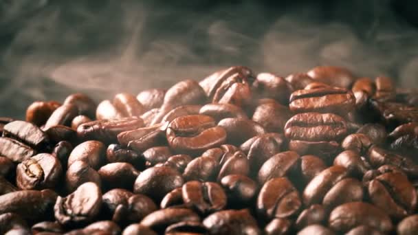 Freshly Roasted Coffee Beans Smoke — Stock Video