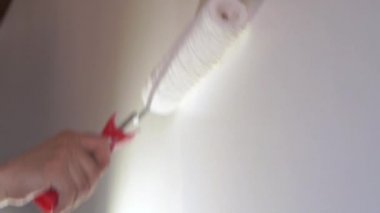 güzellik yavaş hareket. daire onarım - profesyonel ressam beyaz boya rulo ile duvarları boyar