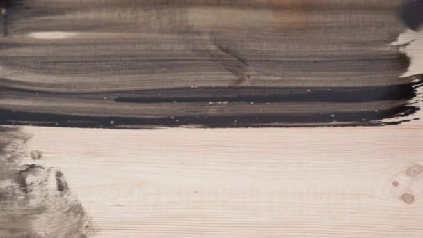 Riparazione e decorazione. il maestro applica un rivestimento ecologico sul pavimento di legno - cera naturale olio scuro — Video Stock