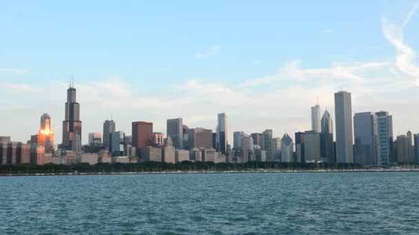 Staden Chicago Skyline Gryningen — Stockvideo