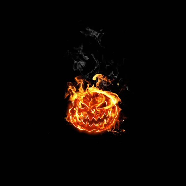 Calabaza de halloween en llamas, aislada sobre fondo negro — Foto de Stock