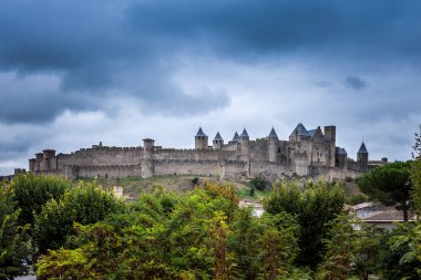 Beautiful panoramic view of old town fortress of Carcassone castle, France clipart