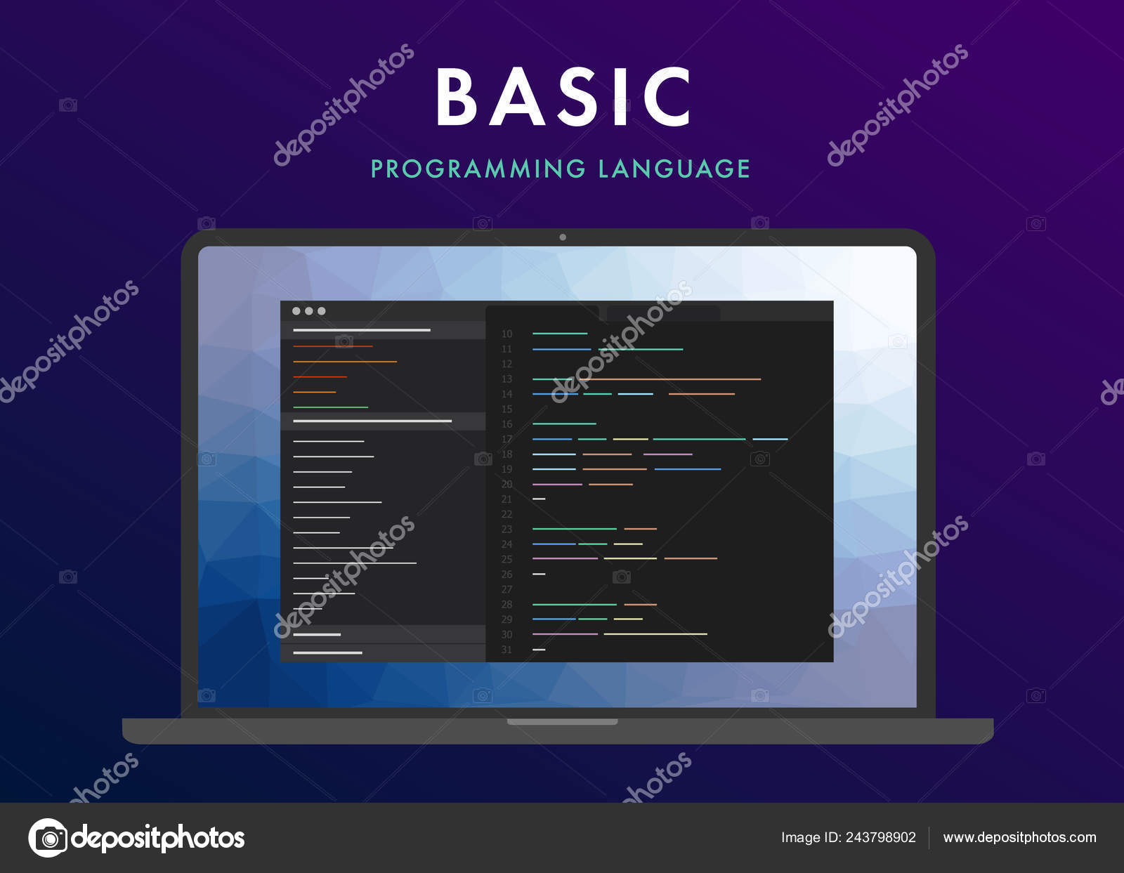 Basic Programming Language On The Laptop Vector Image | atelier-yuwa ...