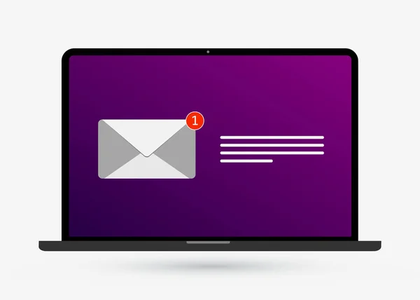 Laptop com ícone de email envelope e mensagem de e-mail — Vetor de Stock