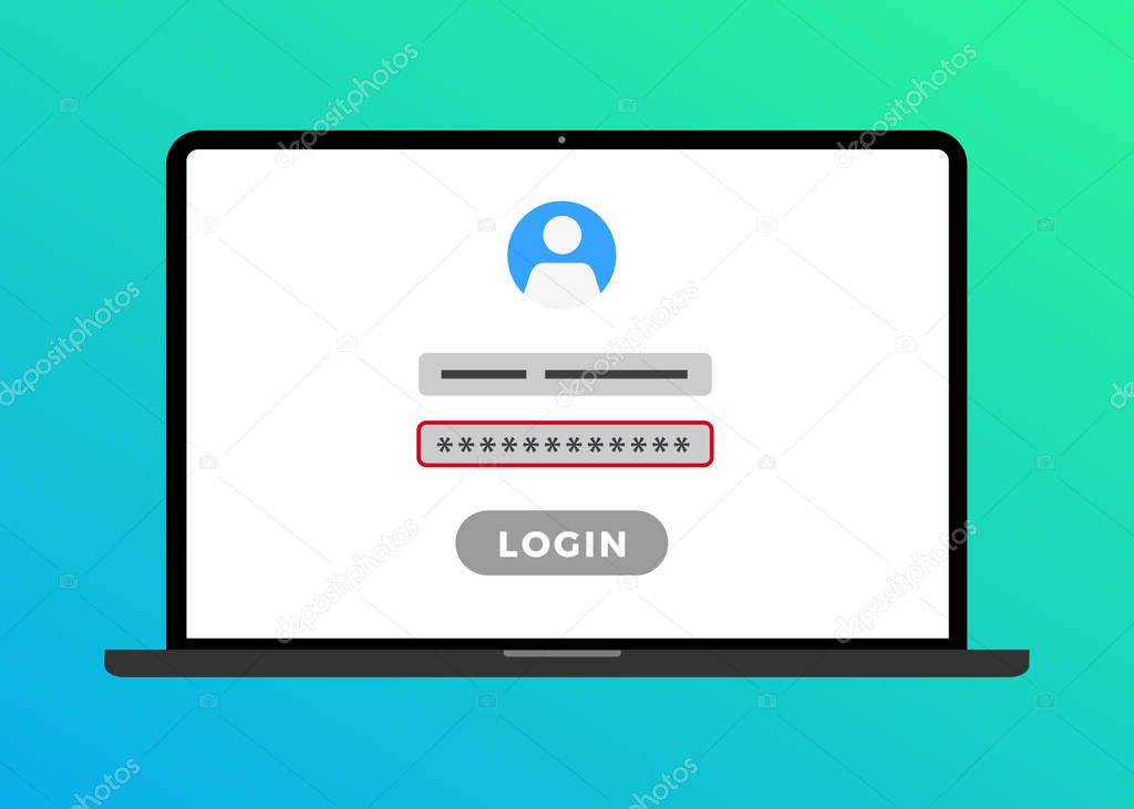 Laptop computer with login page and wrong password