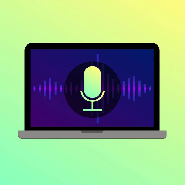 Voice search microphone icon on laptop screen — Stock Vector