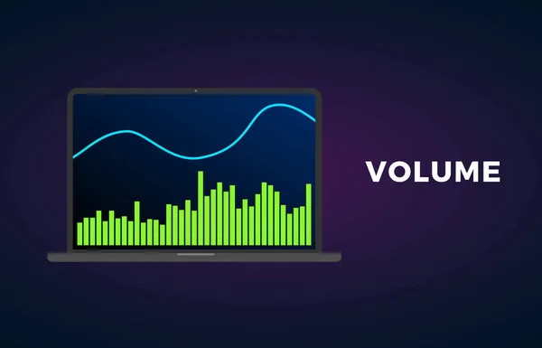 Volumenindikator technische Analyse. Vektor-Aktien- und Kryptowährungskursgraph, Forex Analytics und Trading Market Chart — Stockvektor