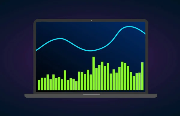 Indicador de volumen análisis técnico. Gráfico de cambio de acciones y criptomonedas vectoriales, análisis de divisas y gráfico de mercado comercial — Archivo Imágenes Vectoriales