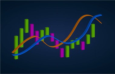 Mum stok, Forex veya cryptocurrency Pazar teknik analiz grafik ve grafik kavramı. Piyasa volatilitesi, yukarı ve aşağı trend. Stok ticareti, kripto para birimi arka planı.
