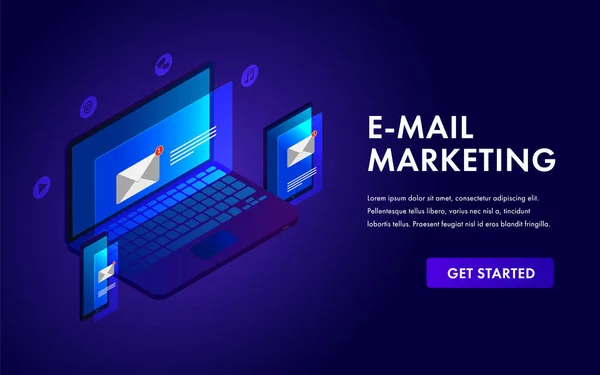 Email Marketing Conceito Modelo Isométrico Para Campanha Publicitária Atingindo Público — Vetor de Stock