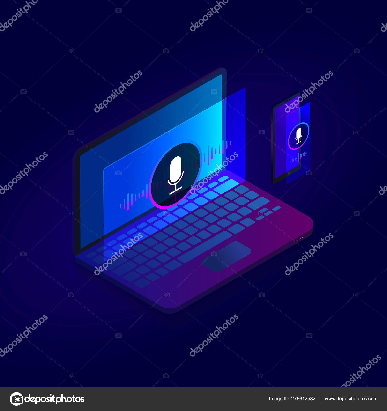 Оптимизация Голосового Поиска Изометрический Дизайн Современный.