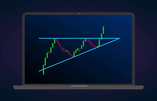 Csökkenő mogorva háromszög breakouts lapos ikonra. Vector Stock és cryptovalutaváltó grafikon, Forex Analitika és a kereskedelmi piac chart. Csökkenő háromszög minta ábra technikai elemzés. — Stock Vector