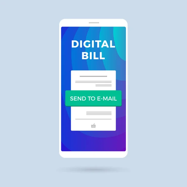 Digital Bill flat vector concept icon of mobile payment, shopping, internet-banking. Electronic Invoice on the mobile screen. — Stock Vector