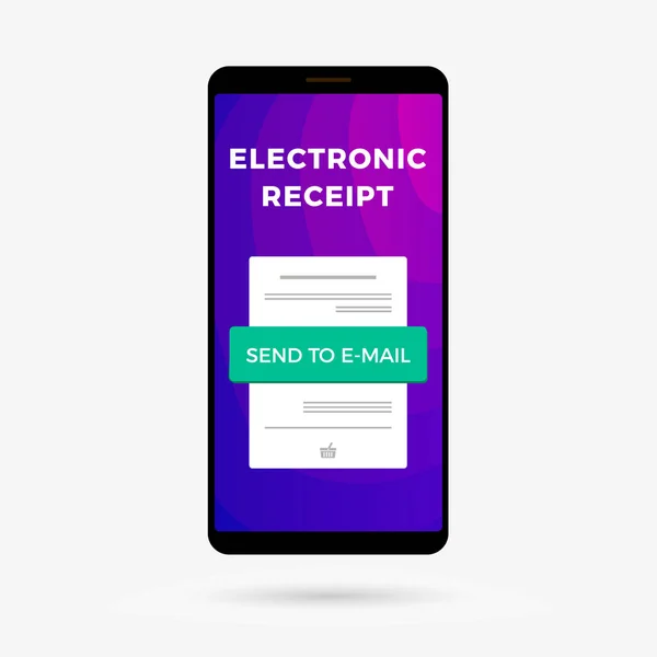Elektronische ontvangst plat vector concept icoon van mobiele betaling, winkelen, internetbankieren. Factuur voor digitale facturen op het mobiele scherm. — Stockvector