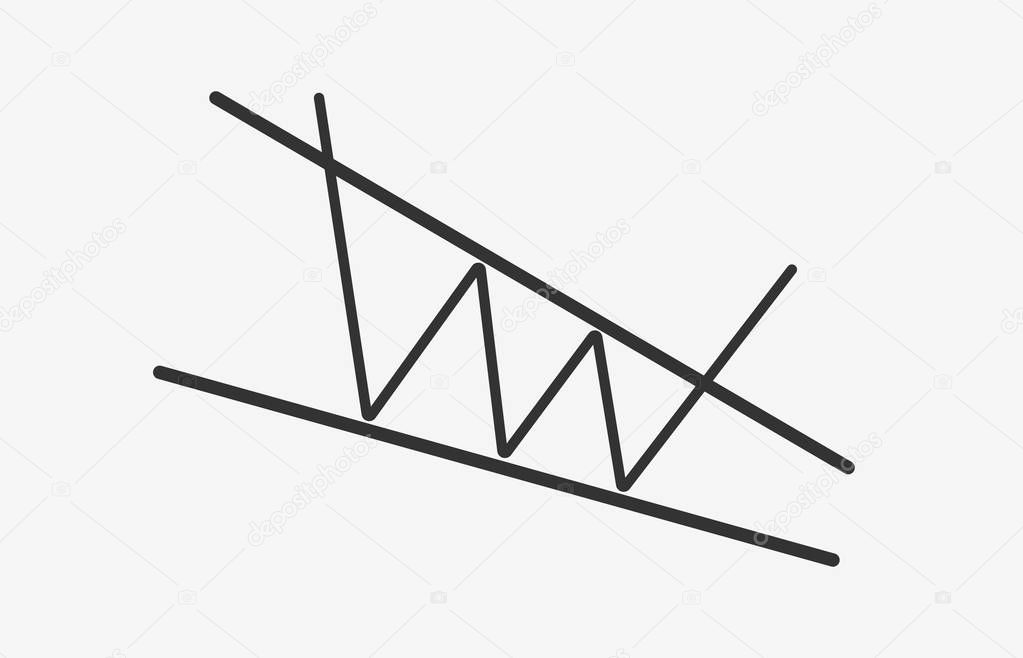 Descending wedge black and white flat vector icon - pattern figure technical analysis. Stock and cryptocurrency exchange graph, forex analytics, trading market chart. Falling bullish wedge breakouts