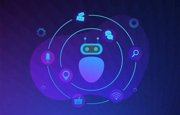 Ilustración vectorial de automatización robótica de procesos (RPA). Robot de entrenamiento con inteligencia artificial (IA) para facilitar procesos de producción y tareas rutinarias. Concepto de tecnología innovadora — Archivo Imágenes Vectoriales