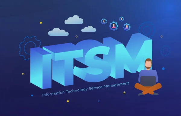 ITSM - Informatikai szolgáltatás menedzsment vektor illusztráció. Koncepció informatikai szolgáltatás menedzsment mozaikszó, levelek és üzleti ikonok — Stock Vector