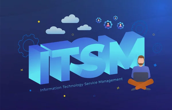 ITSM - Bilgi Teknolojisi Servis Yönetimi vektör çizimi. Bilişim hizmeti yönetim kısaltması, harfler ve iş simgeleri ile kavram — Stok Vektör