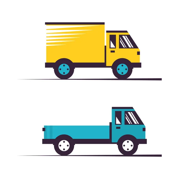 Nákladní automobily. Kurýrní služby, přepravu a dopravu zboží, vektorové ilustrace — Stockový vektor