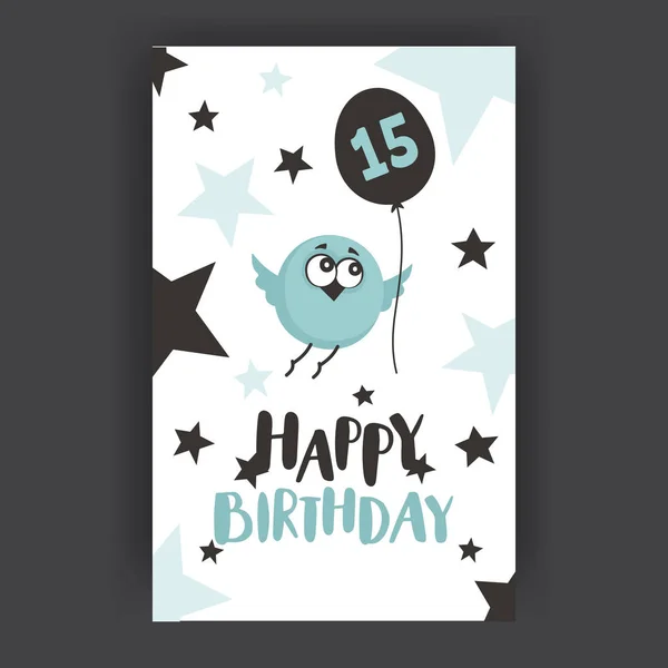 Happy birthday greeting card. Bird with balloon — Stock Vector