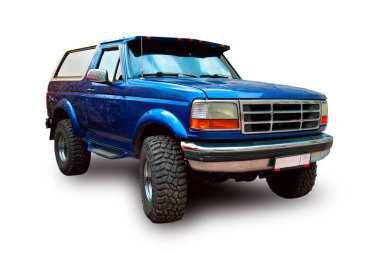 Efsanevi Amerikan off-road motorlu araç Bronco beyaz arka plan üzerinde izole..