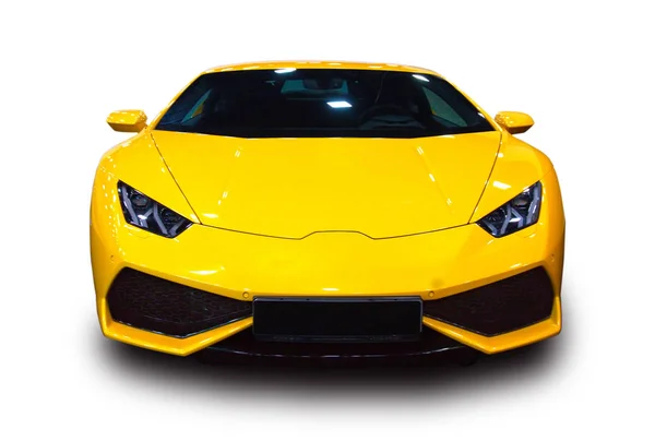Yellow Italian Luxury Supercar Isolated White Background Front View — Stock Photo, Image