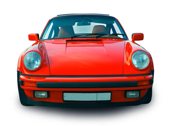 Lyxig tysk sportbil Turbo. Vit bakgrund. Vy framifrån. — Stockfoto