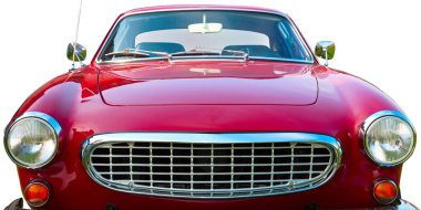 İsveç retro spor araba. Beyaz arka plan. Ön görünüm.