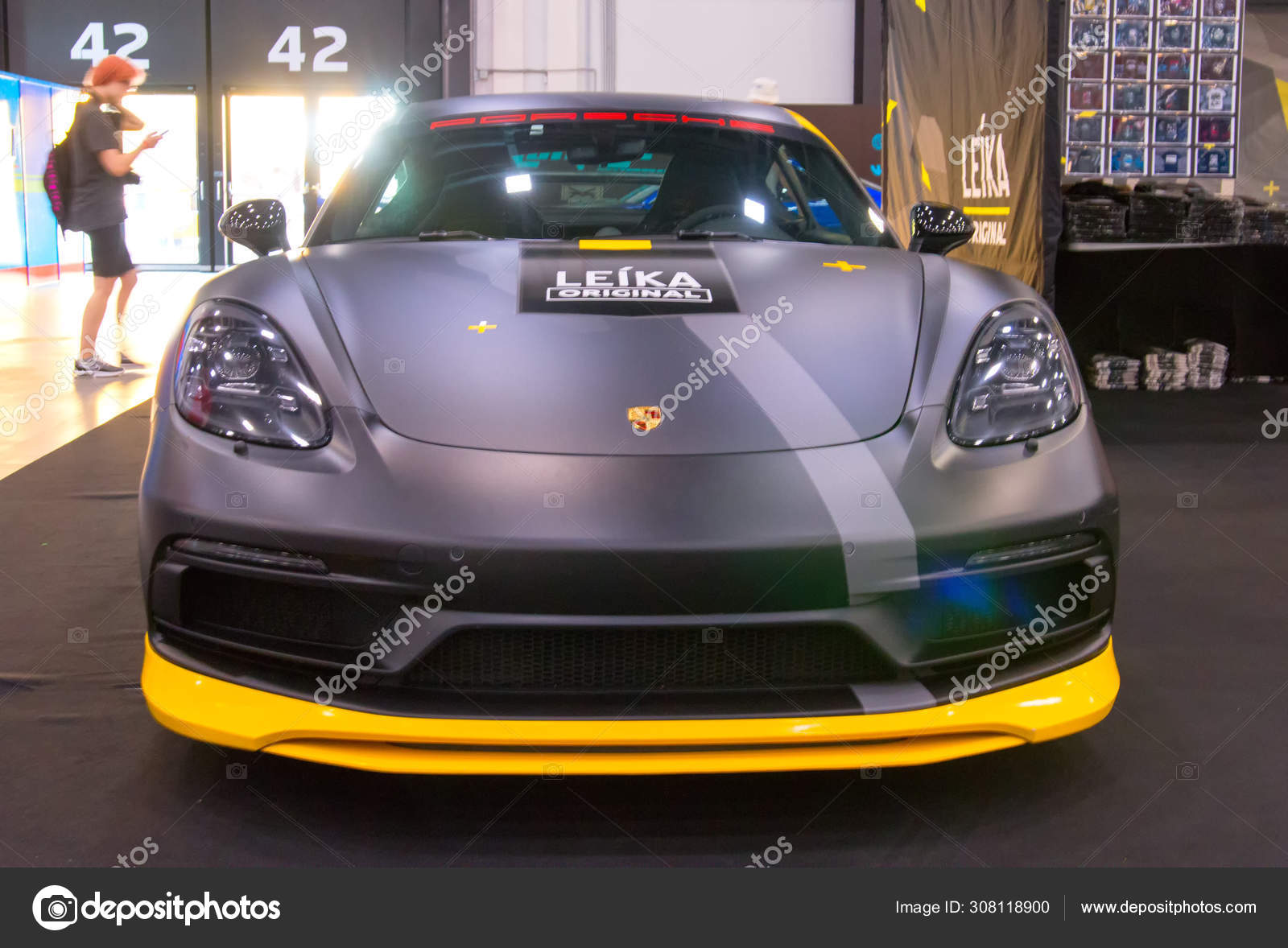 German modern sports car Porsche 911. Front view. \u2013 Stock