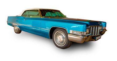 Classical American Vintage car 1970 Cadillac Coupe DeVille convertible isolated on white background. clipart
