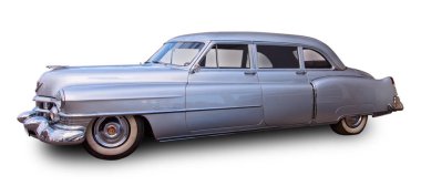 Beyaz arka planda izole edilmiş Amerikan klasik Cadillac Fleetwood Klasik Limuzin 50 'leri.
