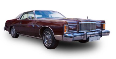 Klasik Amerikan klasik arabası Mercury Marquis Brougham 2 kapılı Hardtop 1978 beyaz arka planda izole.