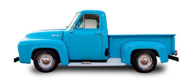 Klasik Amerikan Ford F-100 Özel Taksi Taksisi 1953 beyaz arka planda izole edildi.