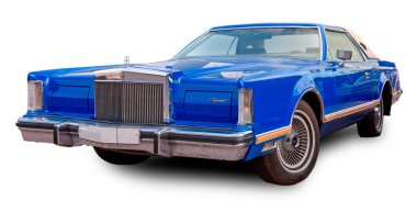 Klasik Amerikan klasik arabası Lincoln Continental Mark V 1977 beyaz arka planda izole edildi.