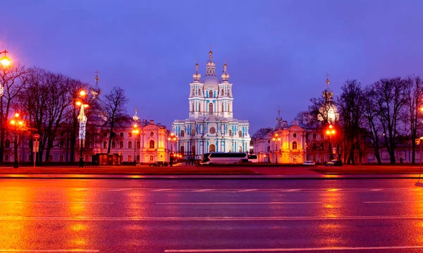Smolny Cathedral Complex Winter Night Petersburg Russia — Stock Photo, Image