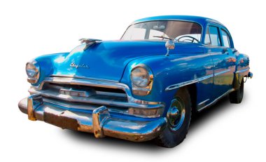 Klasik klasik Amerikan arabası Chrysler Windsor Deluxe beyaz arka planda izole edilmiştir..