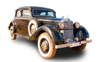 Klasik Alman Mercedes-Benz 230 araba 1938 beyaz arka planda izole.