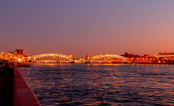 Bolsheokhtinsky Peter Great Bridge Neva River Petersburg Russia — Stock Photo, Image
