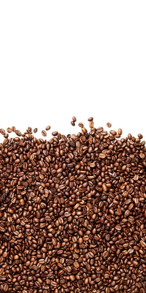 Жареный кофе в зернах на белом фоне, негативное пространство Стоковое Фото