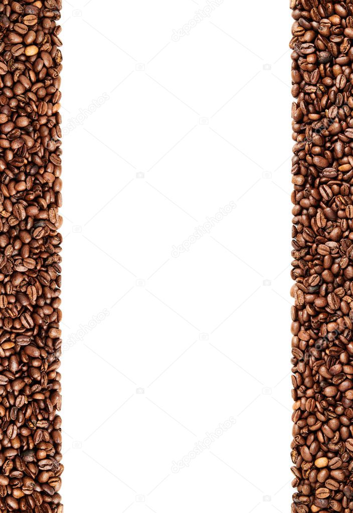 Vertical coffee beans strips on white background