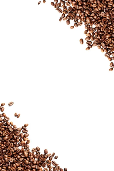 Roasted Coffee beans isolated in the left bottom and right top c — Stock Photo, Image