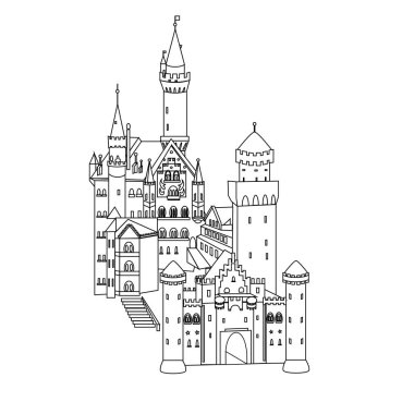 vektör çizim, Neuschwanstein Şatosu Almanya, siluet